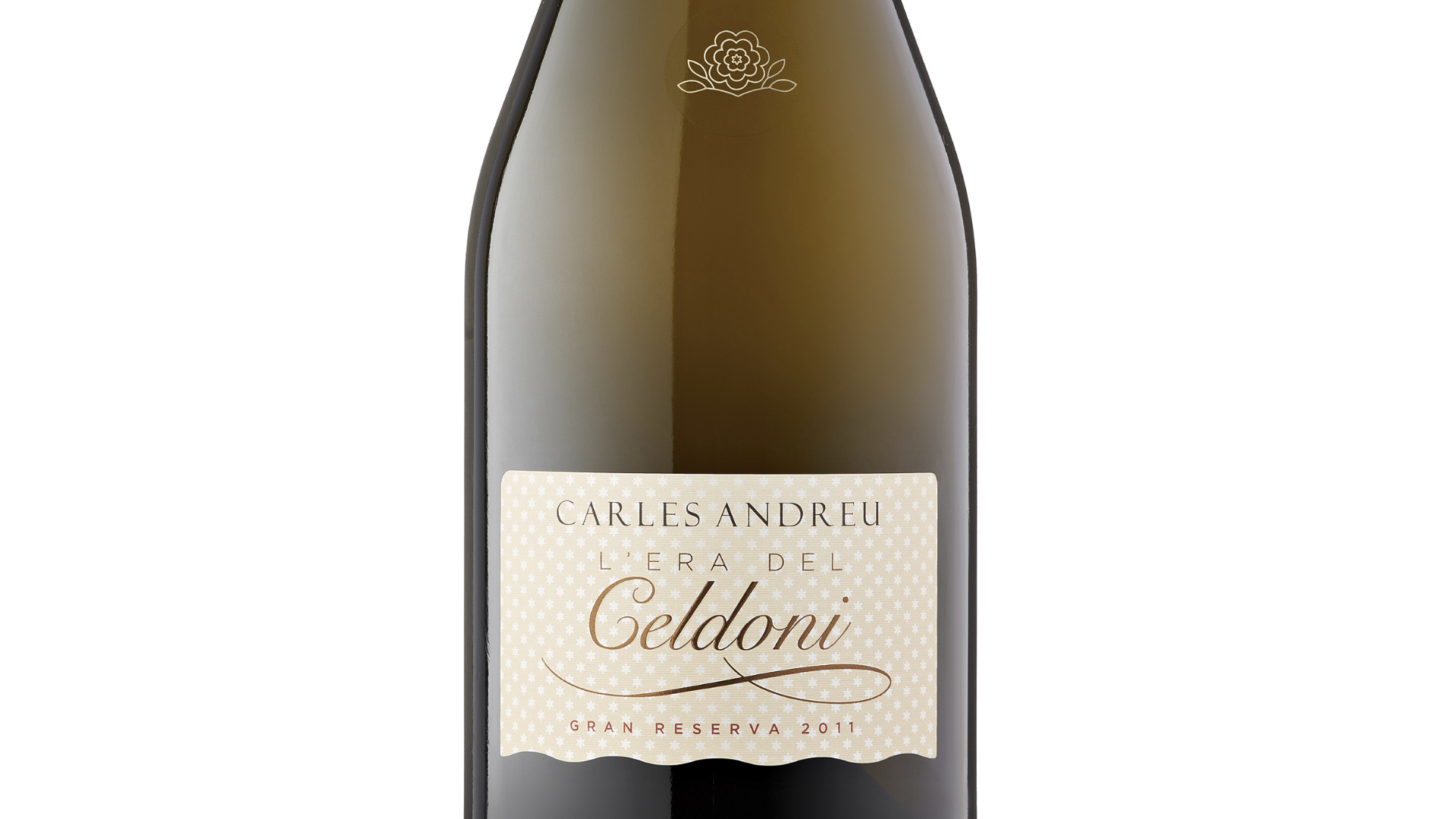 Ampolla de Cava L'Era del Celdoni amb etiqueta dissenyada per Albert Anglès